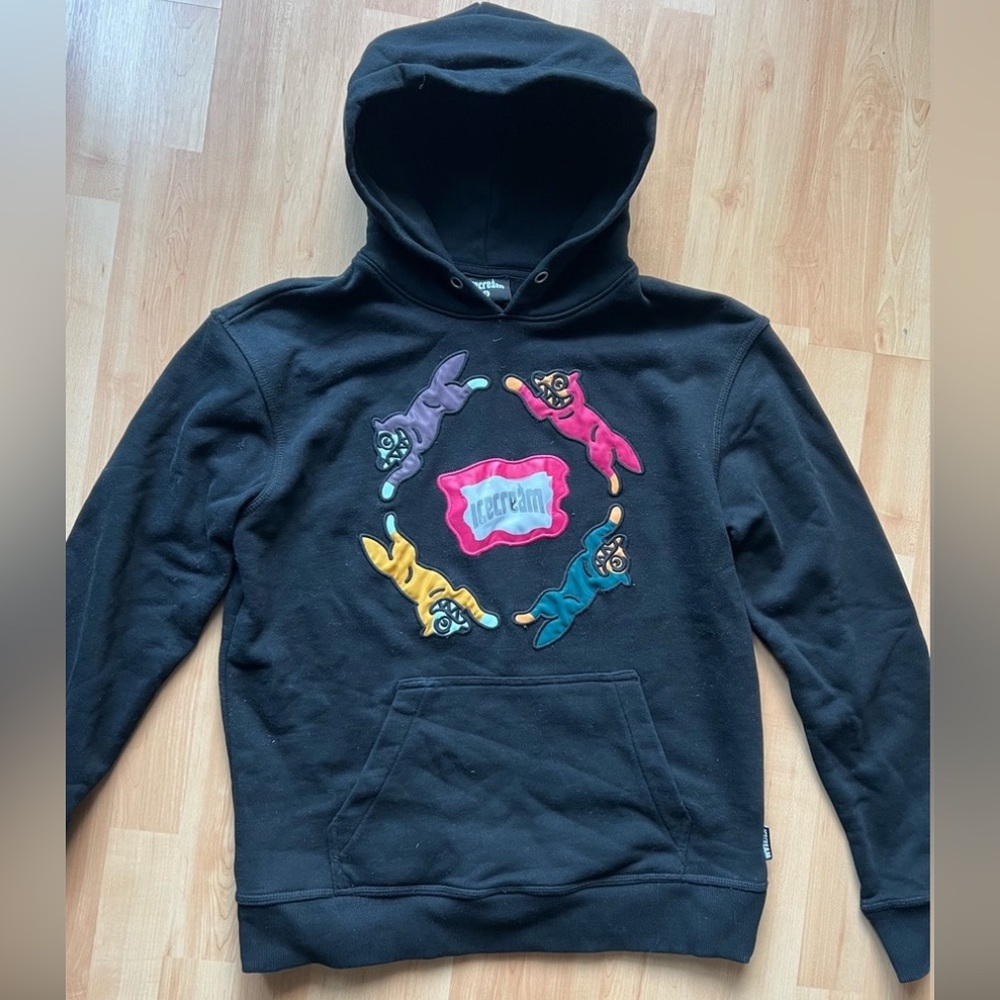 Icecream Black Hoodie with Colorful Bear Design